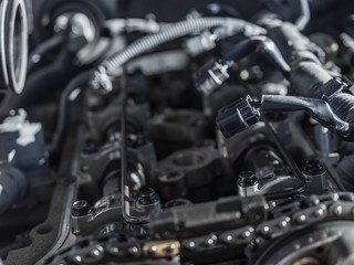 Obraz premium engine closeup parts, valves, bolts