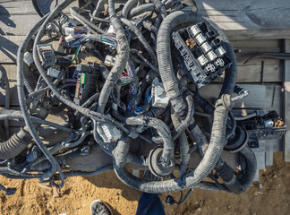 engine closeup parts, valves, bolts