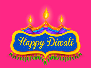 Burning diya on happy Diwali Holiday background for light festival of India