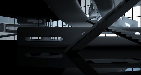 Naklejka premium Abstract dynamic interior with black smooth objects. 3D illustration and rendering