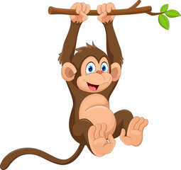 Fototapeta premium Kreskówka słodkie małpy wiszące na gałęzi drzewa