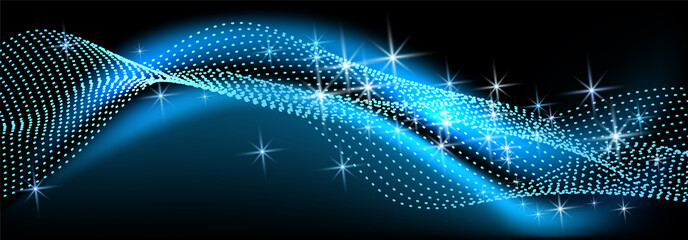 Glowing background with waves and halftone with sparkle stars