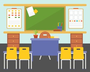 empty classroom or study room interior background, flat design