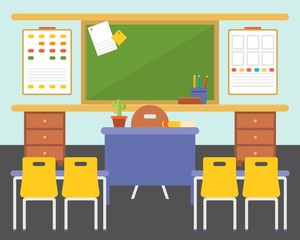 empty classroom or study room interior background, flat design