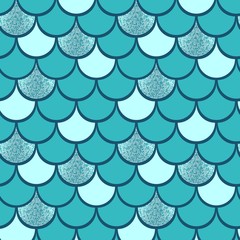 Turquoise glitter fish scale vector pattern background © sasa