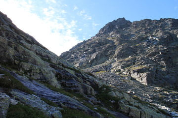 Fototapeta na wymiar Pathway to Chata pod Rysmi hut near Rysy peak, High Tatras, Slovakia