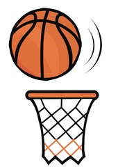 Basketball and basket, vector icon