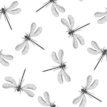 Seamless pattern with decorative dragonfly