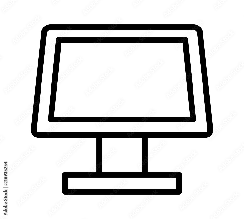 Poster self service desktop kiosk with touch screen line art vector icon for apps and websites