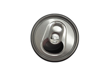 Opened Can of beer Top view and Metal can cap isolated on white background and clipping path