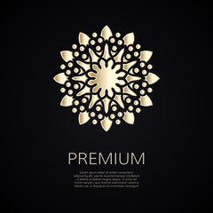 Golden flower shape. Gradient premium logotype. Isolated floral logo. Business identity concept for bio, eco company, yoga or spa salon.