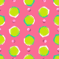 Creative seamless pattern with brush circles paint. Abstract stylish texture. Polka dot background. Fashion modern style. Vector illustration for print, wrapping paper and fabric.