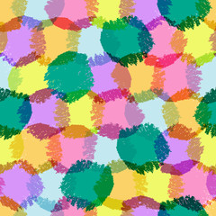 Seamless pattern with brush colorful circle. Polka dot background.  Simple stylish vector illustration. Fashion modern style.