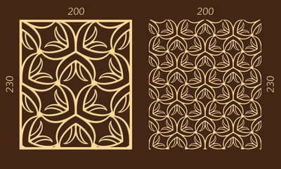 Laser cutting set. Woodcut vector trellis panel. Plywood lasercut eastern design. Hexagonal seamless pattern for printing, engraving, paper cutting. Stencil lattice ornament.