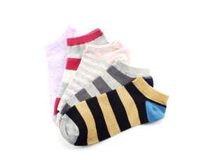 collection of colored socks isolate on white background