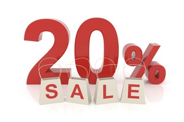 Twenty percent sale. 3D rendering.