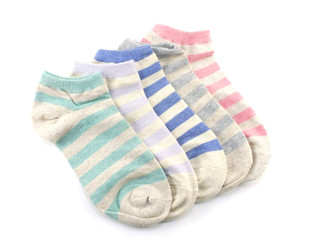 collection of colored socks isolate on white background