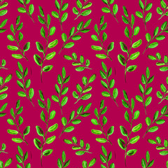 Seamless Realistic Watercolor Greenery Pattern. Hand Drawn Eucalyptus Leaves and Branches Print. Summer, Spring Forest Herbs, Plants Texture. Foliage in Vintage Style. Nature Eco Friendly Concept.