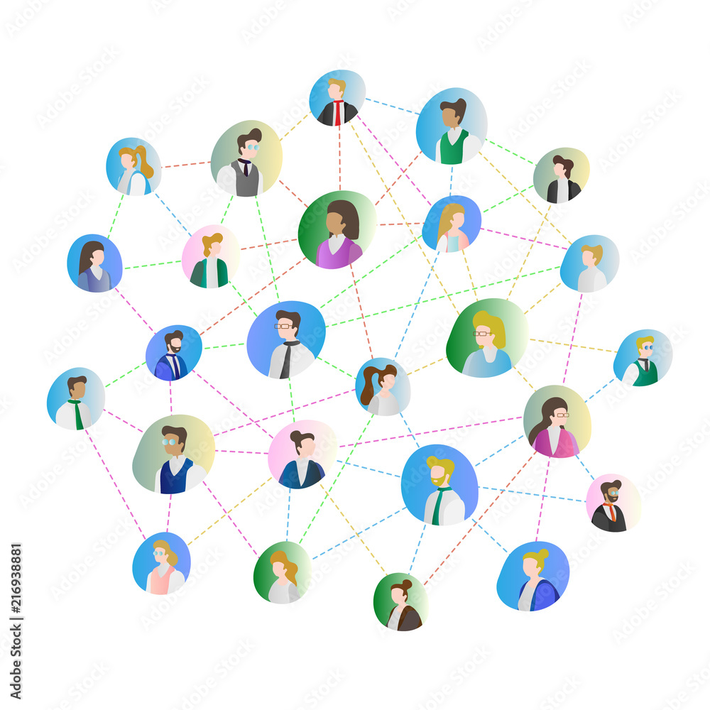 Poster abstract people connection vector illustration. business or leisure gathering using acquaintance. hu
