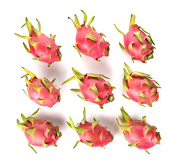 Top view of dragon fruits isolated on white background