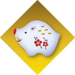 いのしし　置物　四角　金