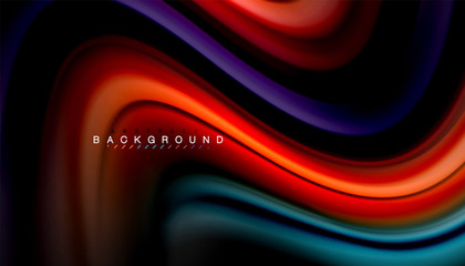 Fluid colors abstract background, twisted liquid design on black, colorful marble or plastic wave texture backdrop, multicolored template for business or technology presentation or web brochure cover