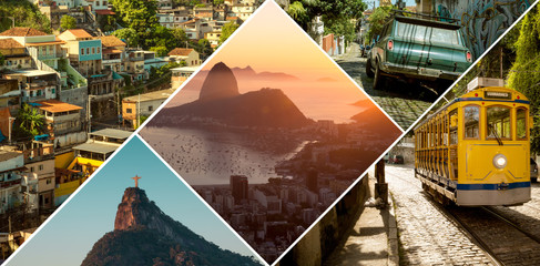 Rio de Janeiro, Brazil - December 16, 2017: Collage of main tourists destinations in Rio de Janeiro, Brazil