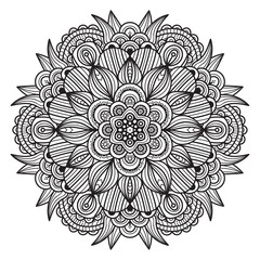 Black and white mandala vector isolated on white. Vector hand drawn circular decorative element.