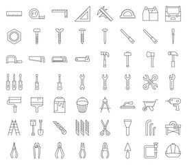 carpenter, handyman tool and equipment icon set, outline design