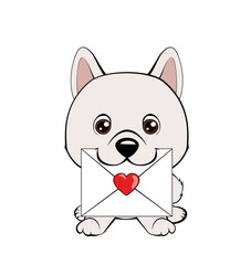 Cute fuzzy dog delivering mail envelope