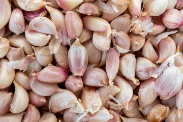 Close-up fresh raw Garlic (Allium sativum Linn) pile