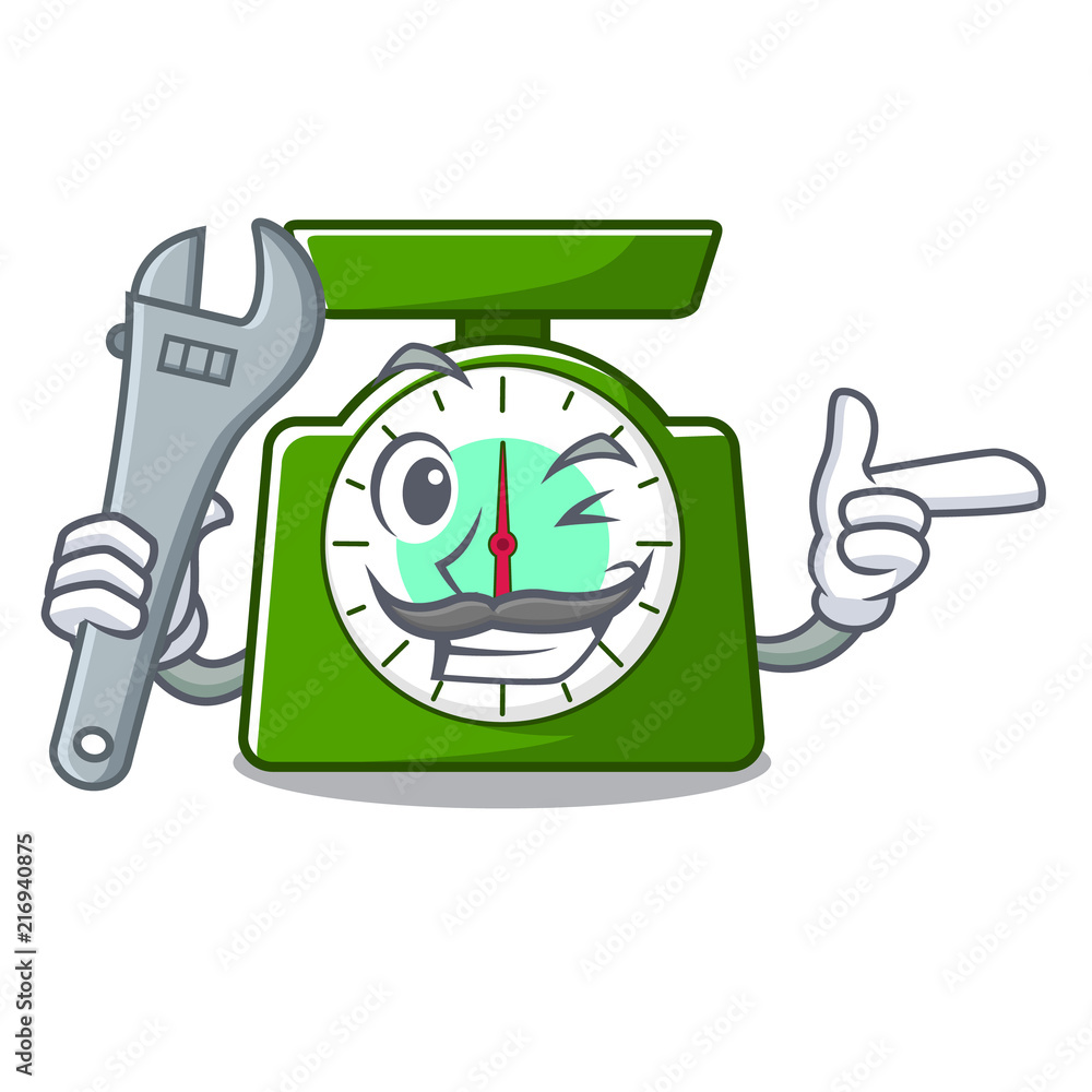 Poster Mechanic kitchen scale mascot cartoon