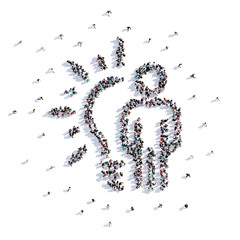 A lot of people form lamp, idea, icon . 3d rendering.