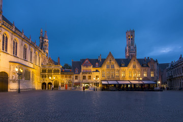 Fototapeta na wymiar Burg square at night, center of Bruges, Belgium
