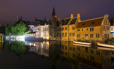 Fototapeta na wymiar Bruges old town canals at night, Belgium