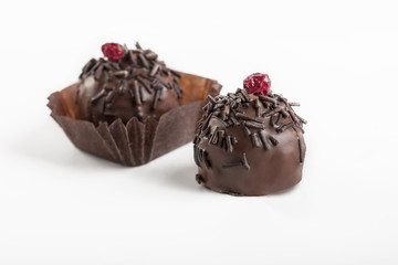 Chocolate balls on a white background