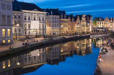 Fototapeta na wymiar Korenlei quay at night, Gent, Belgium