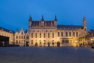 Fototapeta na wymiar Bruges City hall at Burg square at night, Belgium