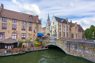 Aluminium Prints Brugges Bruges canals and bridges in summer, Belgium