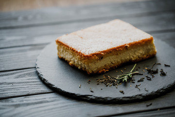 Cake on wooden table