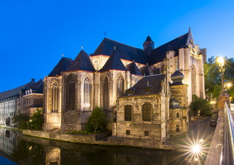 Obraz premium Saint Michael's Church at night, Gent, Belgium