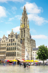 Fototapeta na wymiar Cathedral of Our Lady tower, Antwerp, Belgium