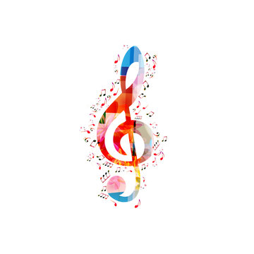 Music colorful background with G-clef and music notes vector illustration design. Music festival poster, live concert, creative music notes isolated
