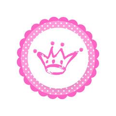 Cartoon hand drawn Crown icon for a little Princess or Prince. Baby shower tag, sticker