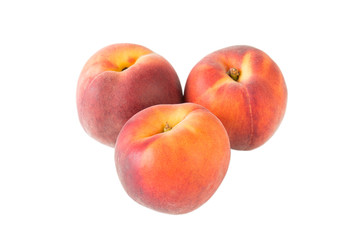 Fototapeta na wymiar Three peach fresh fruits isolated on white background angle view