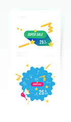 Super sale 25% off discount. Banner template for design advertising and poster on light background with shadow. Flat vector illustration EPS 10