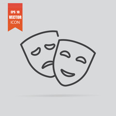 Theater mask icon in flat style isolated on grey background.