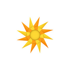 Isolated modular origami pinwheel toy or sun on white background. Paper and craft style. Vector Illustration.