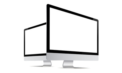 Computer monitor mock up with perspective side view isolated on white background. Vector illustration  - obrazy, fototapety, plakaty