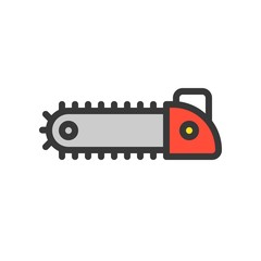 Chainsaw, filled outline icon, carpenter and handyman tool and equipment set